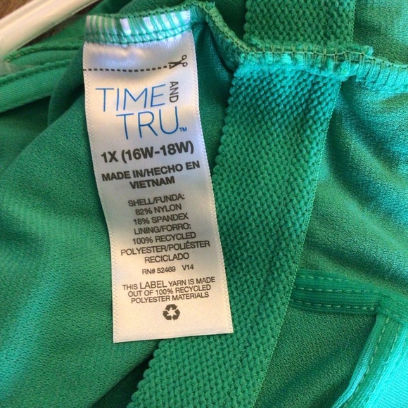 Time and Tru Womens Plus Size Green One Shoulder Swimsuit with Key Ring Size 1X - Picture 10 of 10